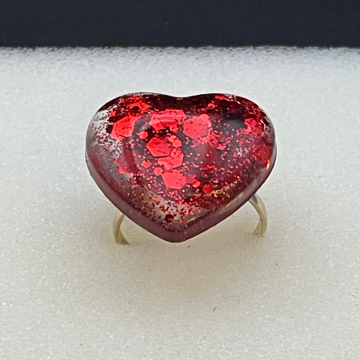Bague cœur paillettes rouges