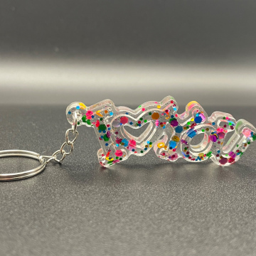 Porte-clef I Love You paillettes multicolores 