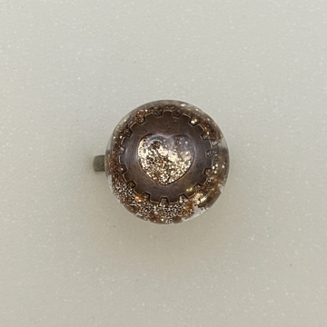 Bague ronde paillettes et engrenage coeur cuivré
