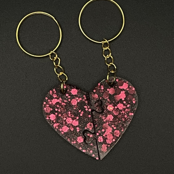 Porte-clefs amitié coeur paillettes bordeaux