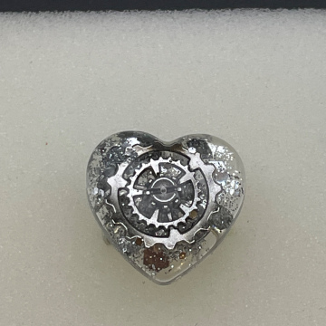 Bague coeur engrenage et paillettes argent