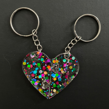 Porte-clefs amitié coeur pailletés multicolores